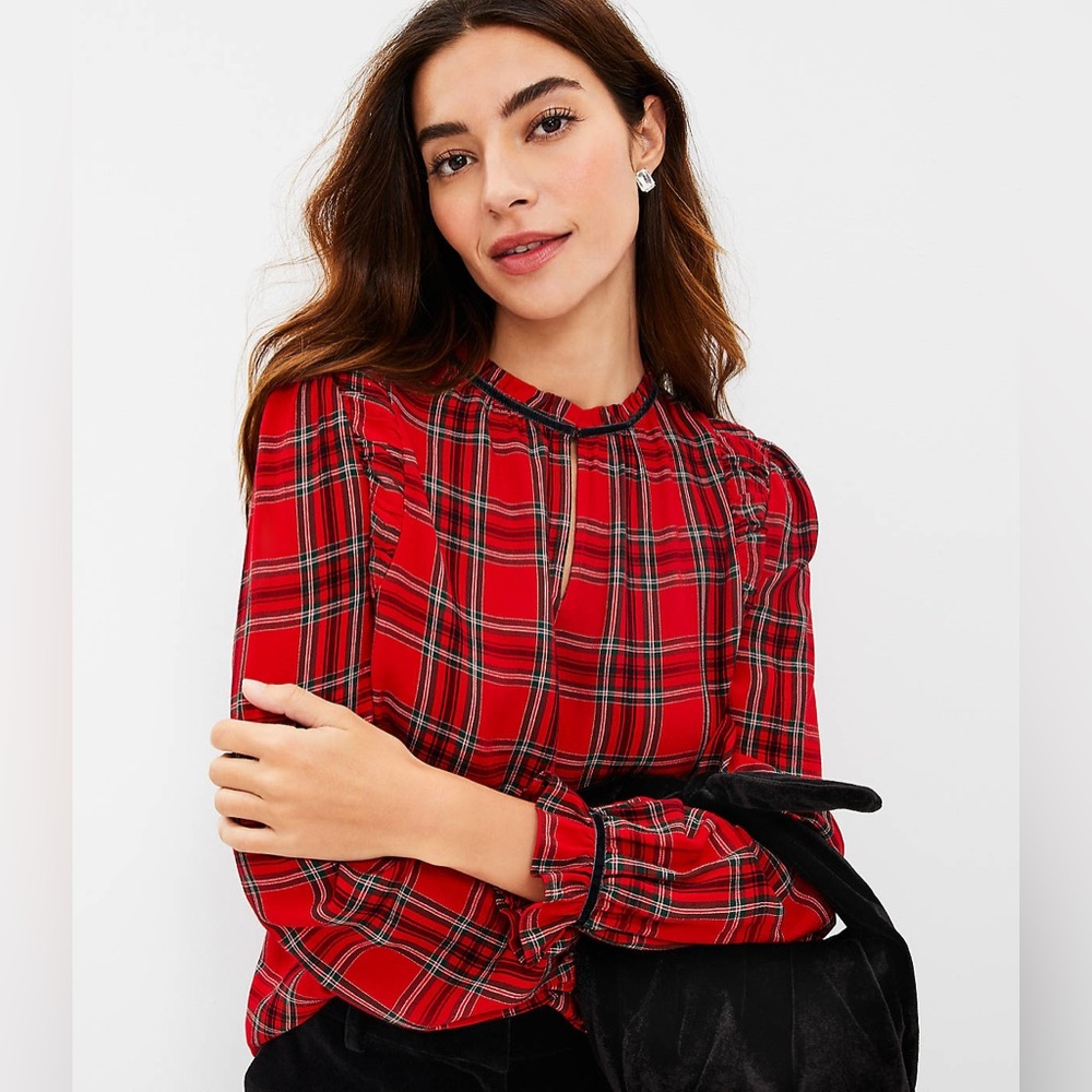 LOFT Red Plaid Blouse